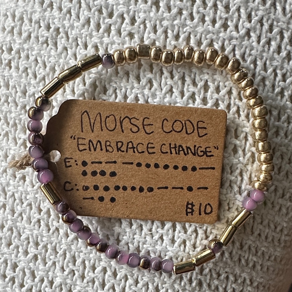 Gold and Purple Morse Code Bracelet